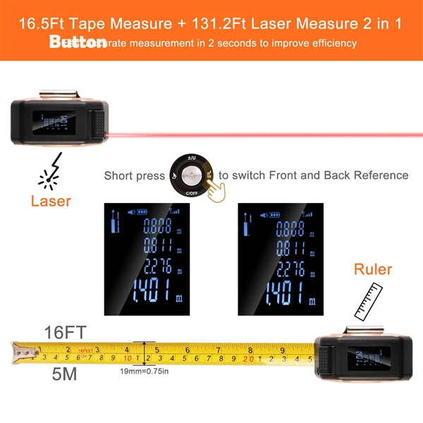 2-in-1 USB Rechargeable Laser Tape Measure