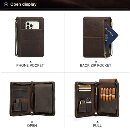 5-cigar Portable Genuine Leather Cigar Case