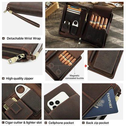 5-cigar Portable Genuine Leather Cigar Case