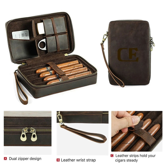 4-cigar Vintage Genuine Leather Cigar Case