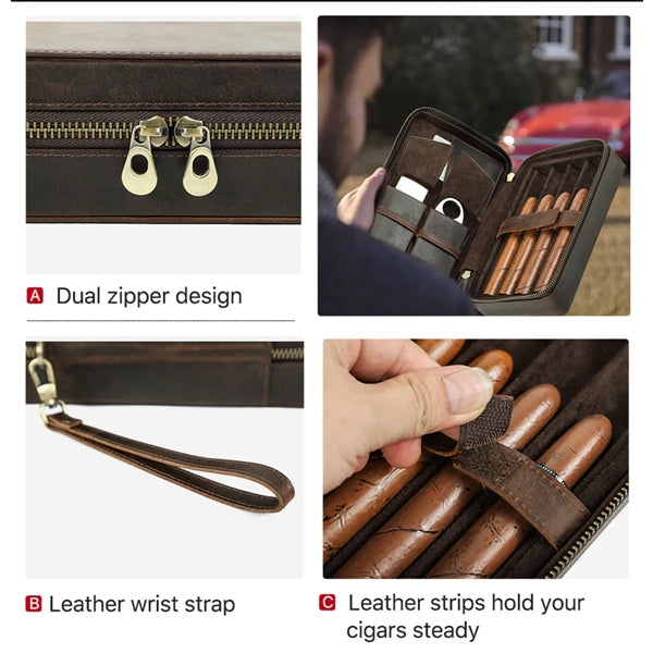 4-cigar Vintage Genuine Leather Cigar Case