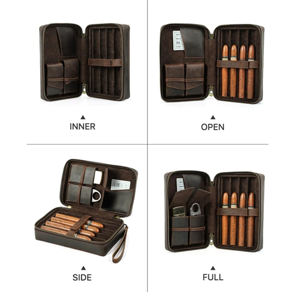4-cigar Vintage Genuine Leather Cigar Case