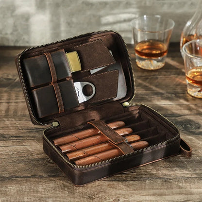 4-cigar Vintage Genuine Leather Cigar Case