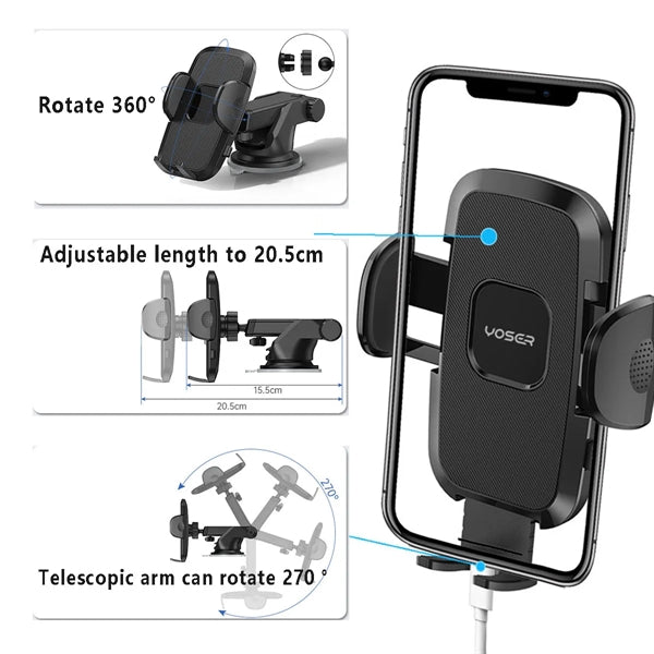 Car Cell Phone Holder Long Arm for Dashboard Windshield Vent