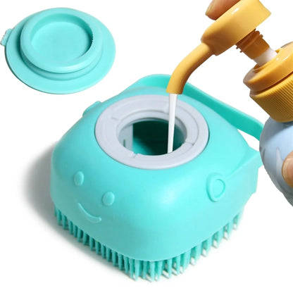 Silicone Pet Bath Massage Brush with Shampoo Dispenser