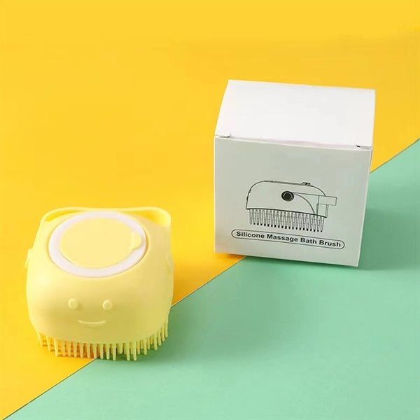 Silicone Pet Bath Massage Brush with Shampoo Dispenser