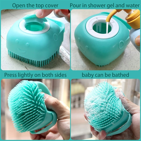 Silicone Pet Bath Massage Brush with Shampoo Dispenser
