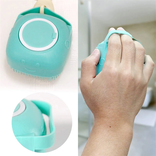 Silicone Pet Bath Massage Brush with Shampoo Dispenser