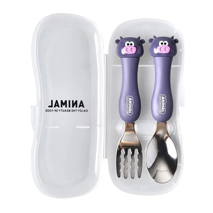 Kids Stainless Steel Baby Spoon Fork Set with Travel Case