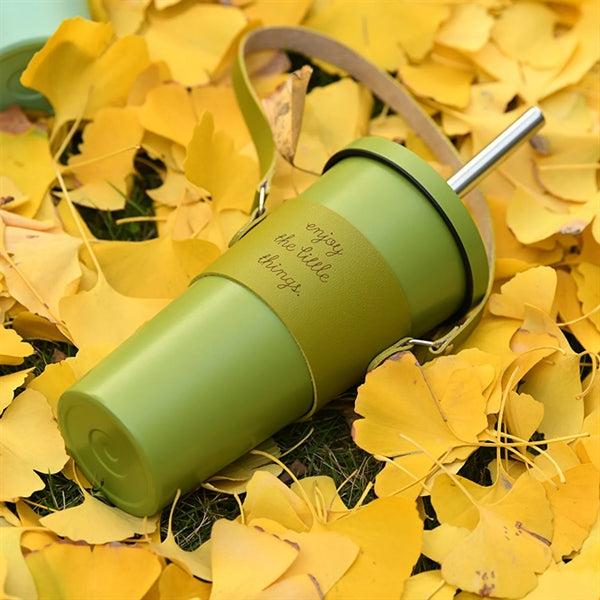 Leather Tumbler Carrier Holder Sleeve with Carrying Handle