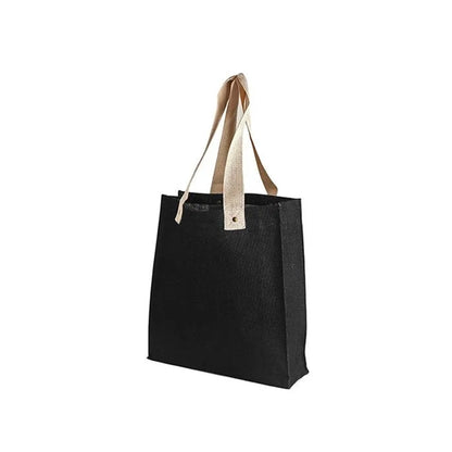 Jute shopping bag with rivets and cotton webbed handles