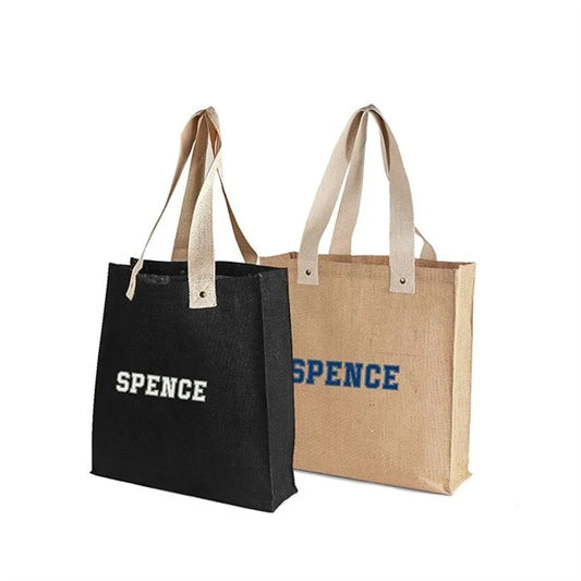 Jute shopping bag with rivets and cotton webbed handles