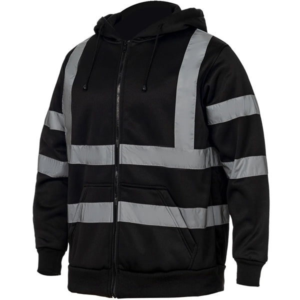 Hi Viz Class 3 Reflective Tape Safety Zipper Pocket Hoodie