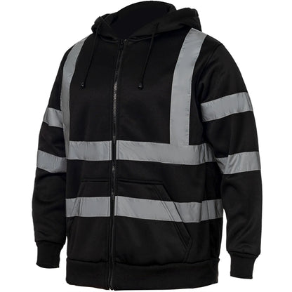 Hi Viz Class 3 Reflective Tape Safety Zipper Pocket Hoodie