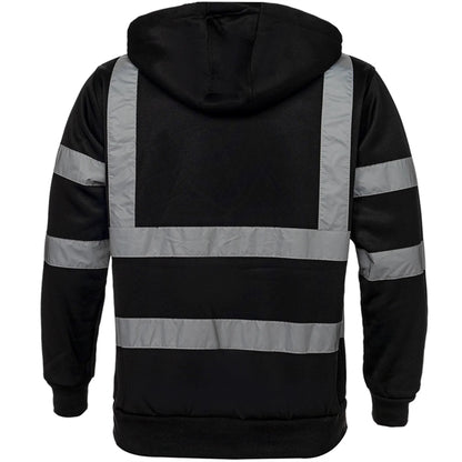 Hi Viz Class 3 Reflective Tape Safety Zipper Pocket Hoodie