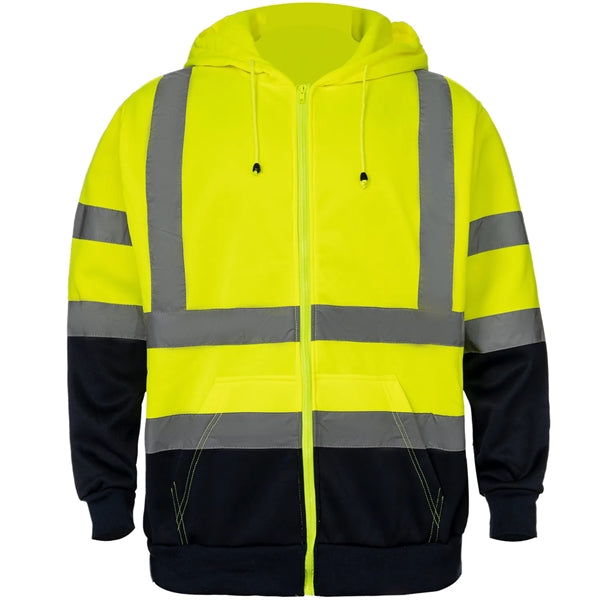 Two Tone Hi Viz Class 3 Reflective Tape Safety Zipper Hoodie