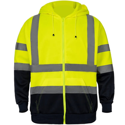 Two Tone Hi Viz Class 3 Reflective Tape Safety Zipper Hoodie