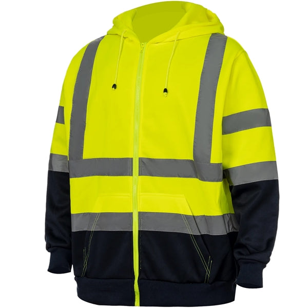 Two Tone Hi Viz Class 3 Reflective Tape Safety Zipper Hoodie