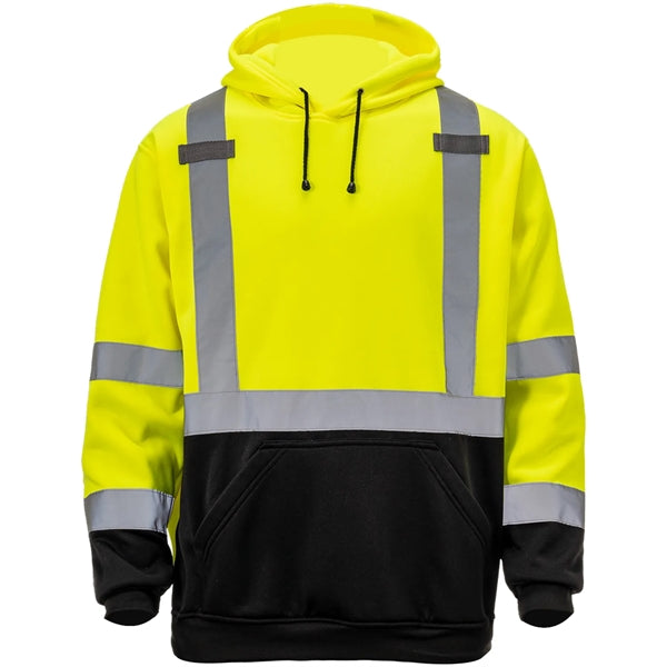Hi Viz Class 3 Reflective Tape Safety Dual Mic Tabs Hoodie