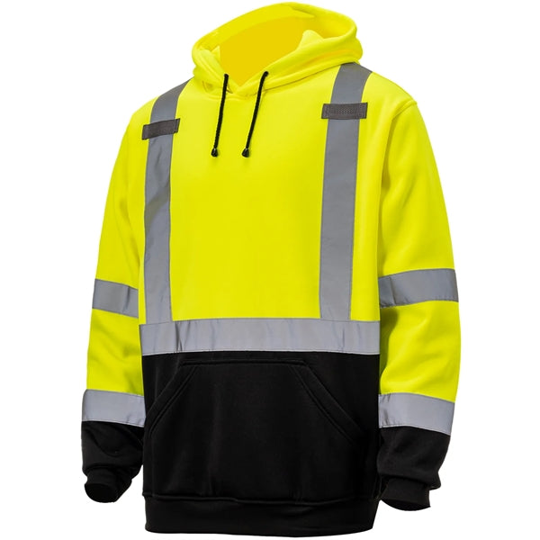 Hi Viz Class 3 Reflective Tape Safety Dual Mic Tabs Hoodie