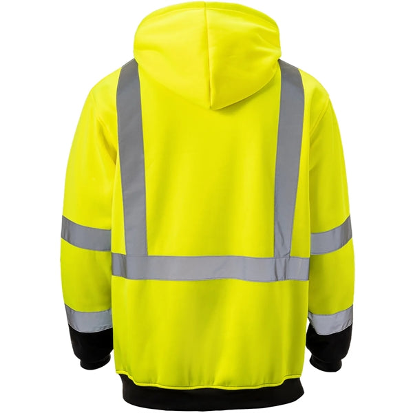 Hi Viz Class 3 Reflective Tape Safety Dual Mic Tabs Hoodie