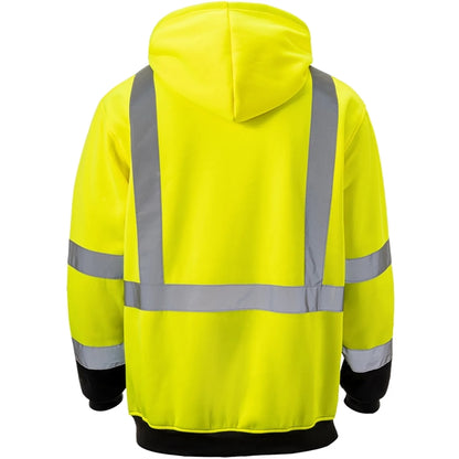 Hi Viz Class 3 Reflective Tape Safety Dual Mic Tabs Hoodie