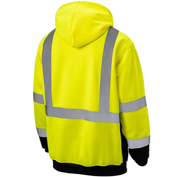 Hi Viz Class 3 Reflective Tape Safety Dual Mic Tabs Hoodie