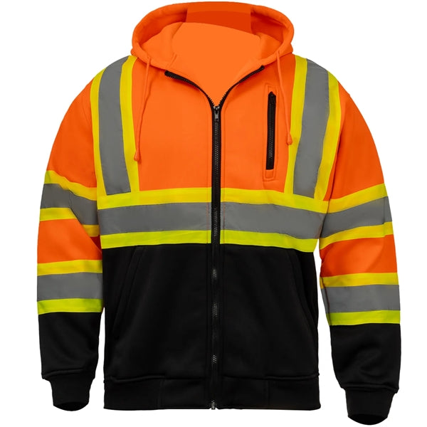 Hi Viz Class 3 Color Block Reflective Safety Zipper Hoodie