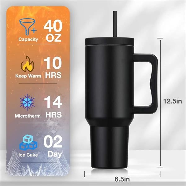 40 oz. Stainless Steel Tumbler with Handle and Straw Lid