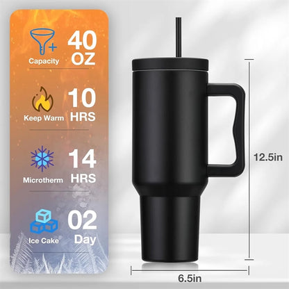 40 oz. Stainless Steel Tumbler with Handle and Straw Lid