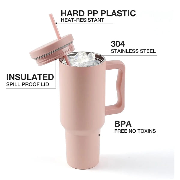 40 oz. Stainless Steel Tumbler with Handle and Straw Lid