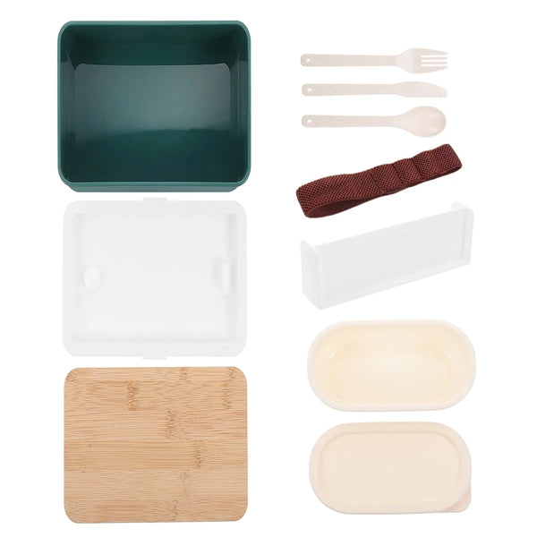 Bamboo Suqare Rectangle Bento Box Lunch Set with Utensils