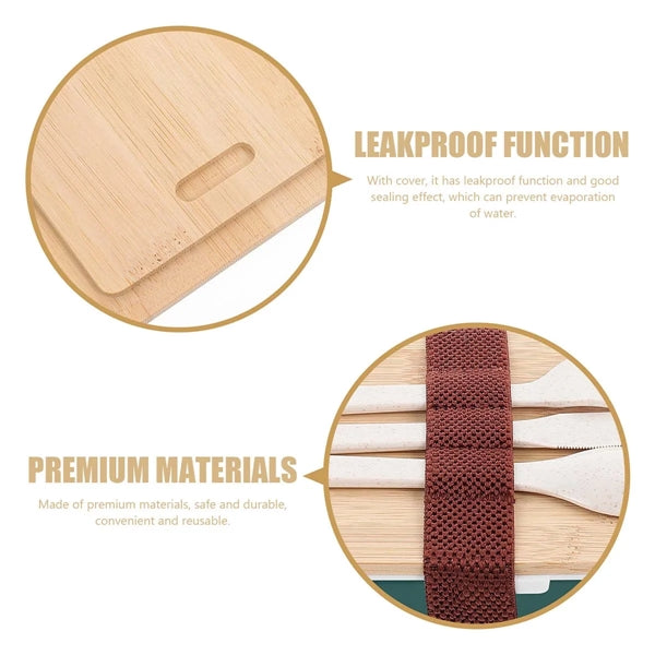Bamboo Suqare Rectangle Bento Box Lunch Set with Utensils