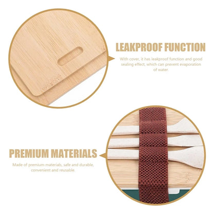 Bamboo Suqare Rectangle Bento Box Lunch Set with Utensils