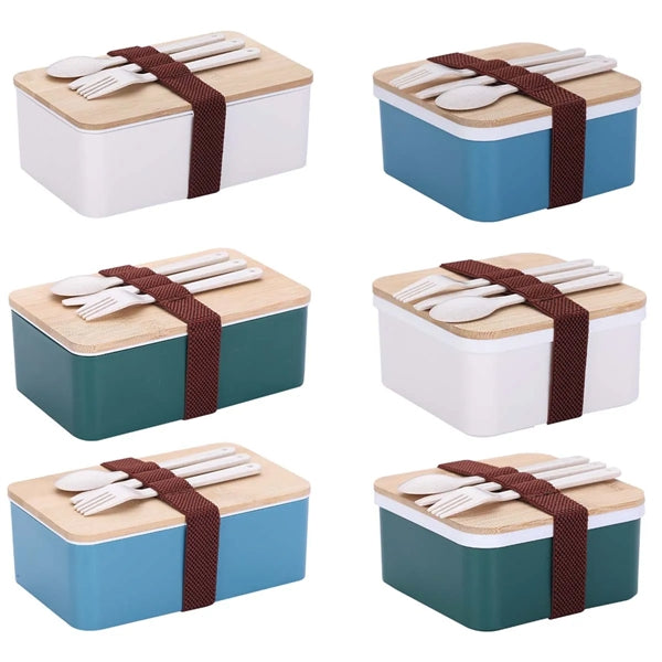 Bamboo Suqare Rectangle Bento Box Lunch Set with Utensils
