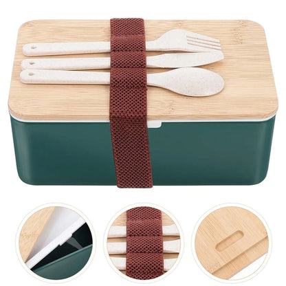 Bamboo Suqare Rectangle Bento Box Lunch Set with Utensils