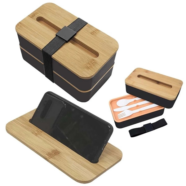 Stackable Bento Lunch Box With Phone Stand with lid