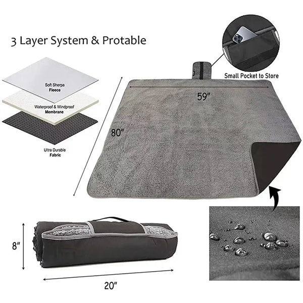 59"x 79" Fleece Outdoors Camping Waterproof Throw Blanket