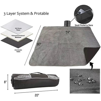 59"x 79" Fleece Outdoors Camping Waterproof Throw Blanket