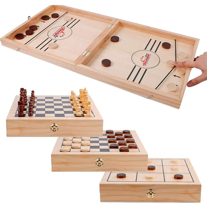 4-In-1 Travel Folding Wooden Tabletop Chess Board Game Sets