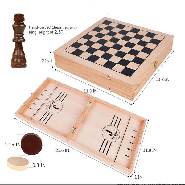 4-In-1 Travel Folding Wooden Tabletop Chess Board Game Sets