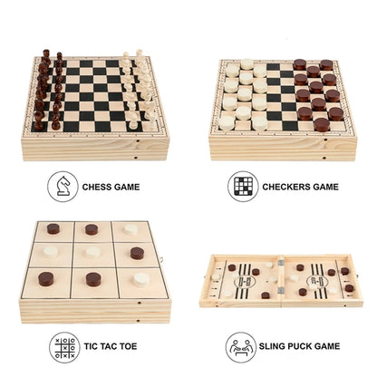 4-In-1 Travel Folding Wooden Tabletop Chess Board Game Sets