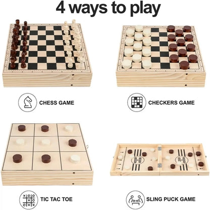 4 in 1 Sling Puck Interactive Chess Toy Board Table Game