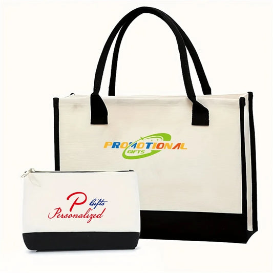 Personalized Initial Canvas Tote Makeup Bag
