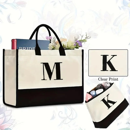 Personalized Initial Canvas Tote Makeup Bag