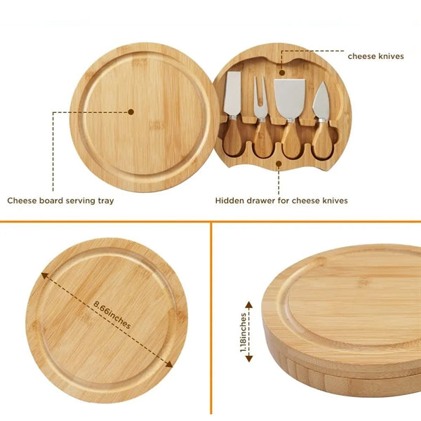 Custom Bamboo Cheese Board Knife Set House Warming Gifts