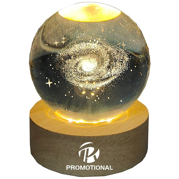 3D Engraving Crystal Ball Paperweight with LED Wood Stand