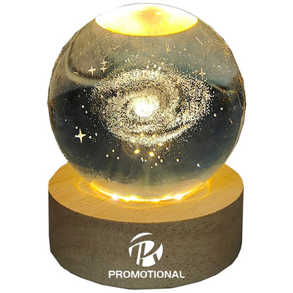 3D Engraving Crystal Ball Paperweight with LED Wood Stand