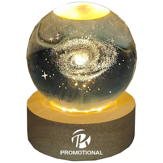 3D Engraving Crystal Ball Paperweight with LED Wood Stand
