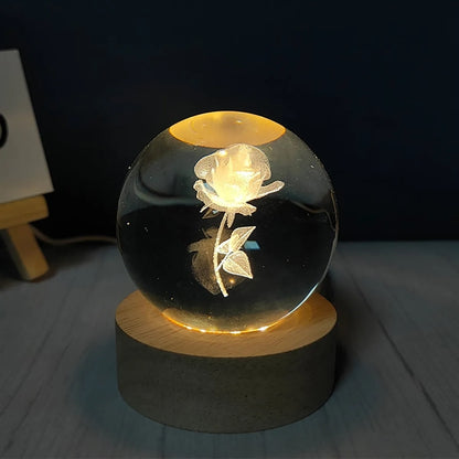 3D Engraving Crystal Ball Paperweight with LED Wood Stand